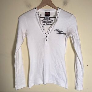 VINTAGE HARLEY DAVIDSON y2k embroidered stud detail button up Henley shirt S